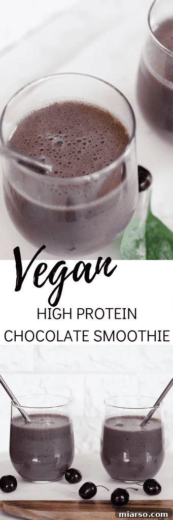 Pin for Vegan High Protein Chocolate Smoothie recipe on Pinterest