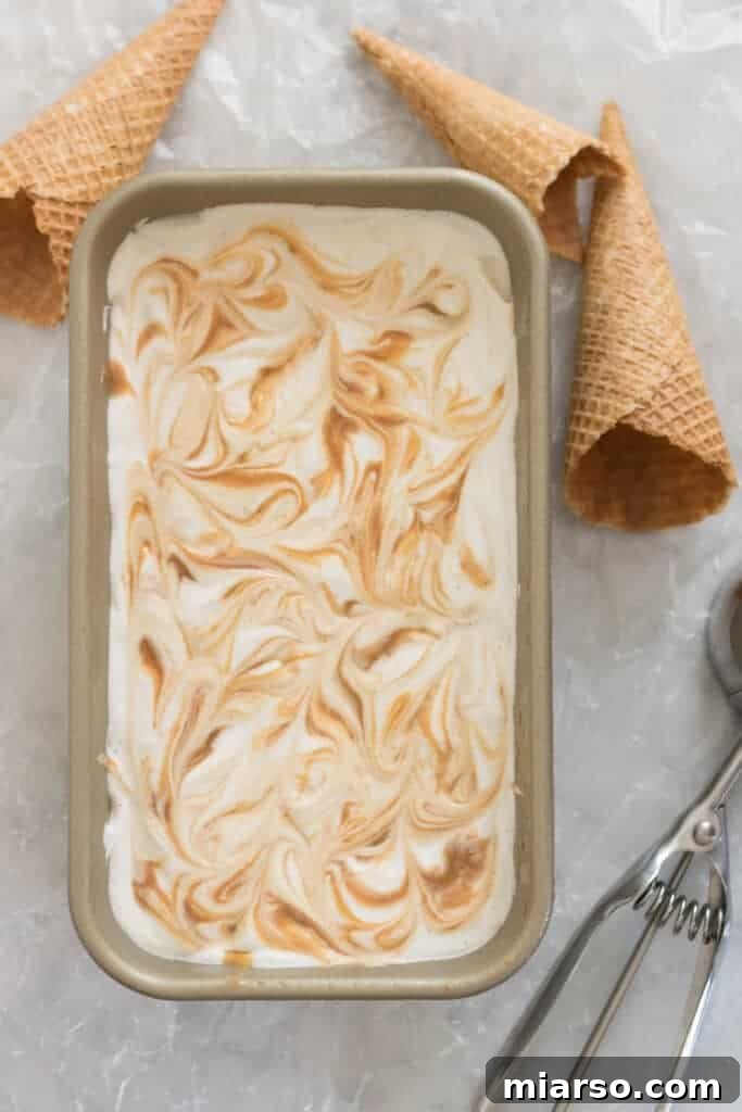 Swirling dulce de leche into the ice cream base for beautiful ribbons of caramel