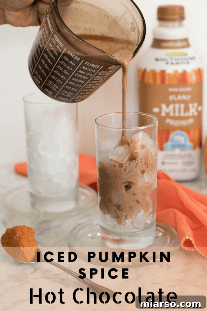 The Ultimate Vegan Iced Pumpkin Spice Hot Chocolate 7 Top view of Iced Vegan Pumpkin Spice Hot Chocolate with whipped cream and cinnamon