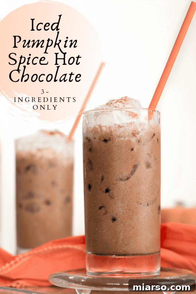 The Ultimate Vegan Iced Pumpkin Spice Hot Chocolate 8 Close-up of Iced Vegan Pumpkin Spice Hot Chocolate in a rustic mug