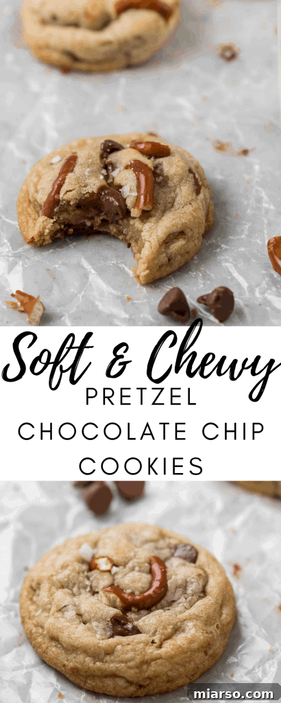 Pinterest graphic: Soft & Chewy Pretzel Chocolate Chip Cookies