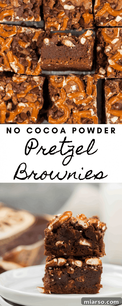 Pin this no cocoa powder pretzel brownies recipe for future baking