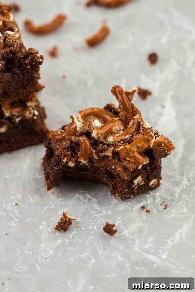 Perfectly fudgy pretzel brownies without cocoa
