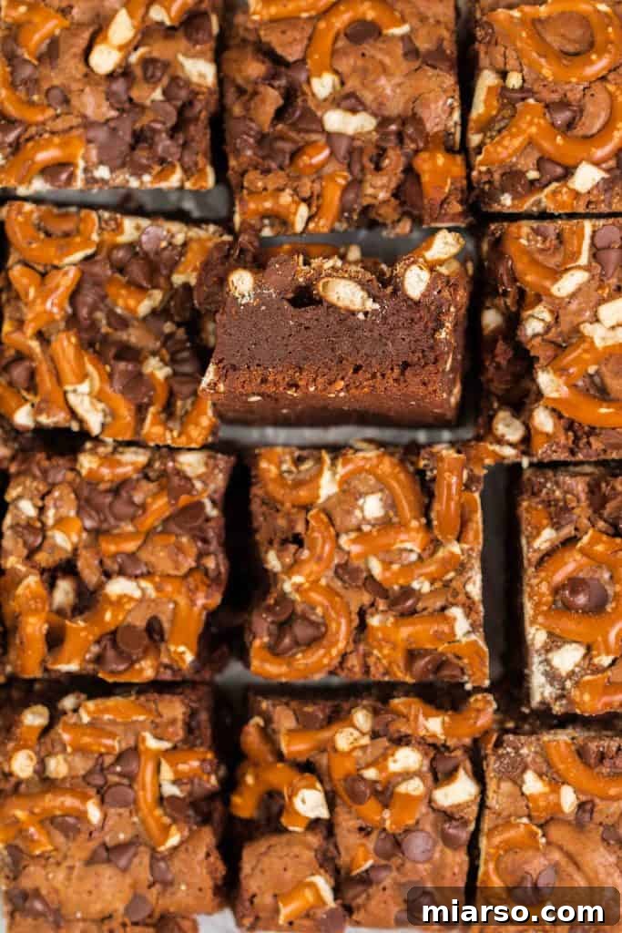 Pretzel brownies made with rich melted chocolate