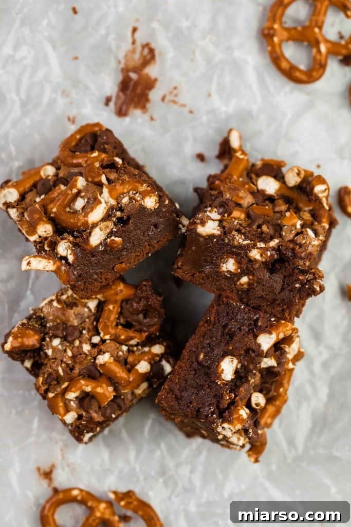 Sweet and salty pretzel brownies with chocolate chips
