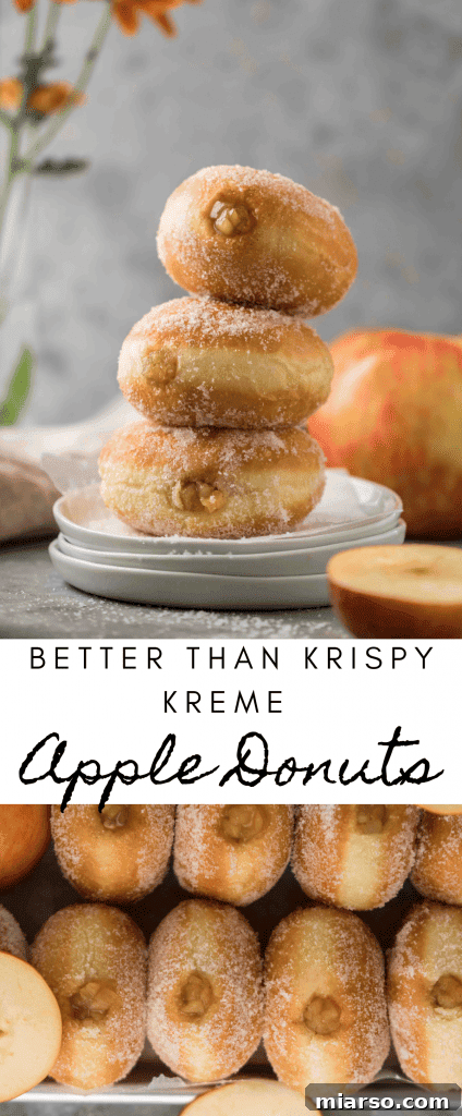 Pin this recipe for homemade apple stuffed donuts, better than Krispy Kreme