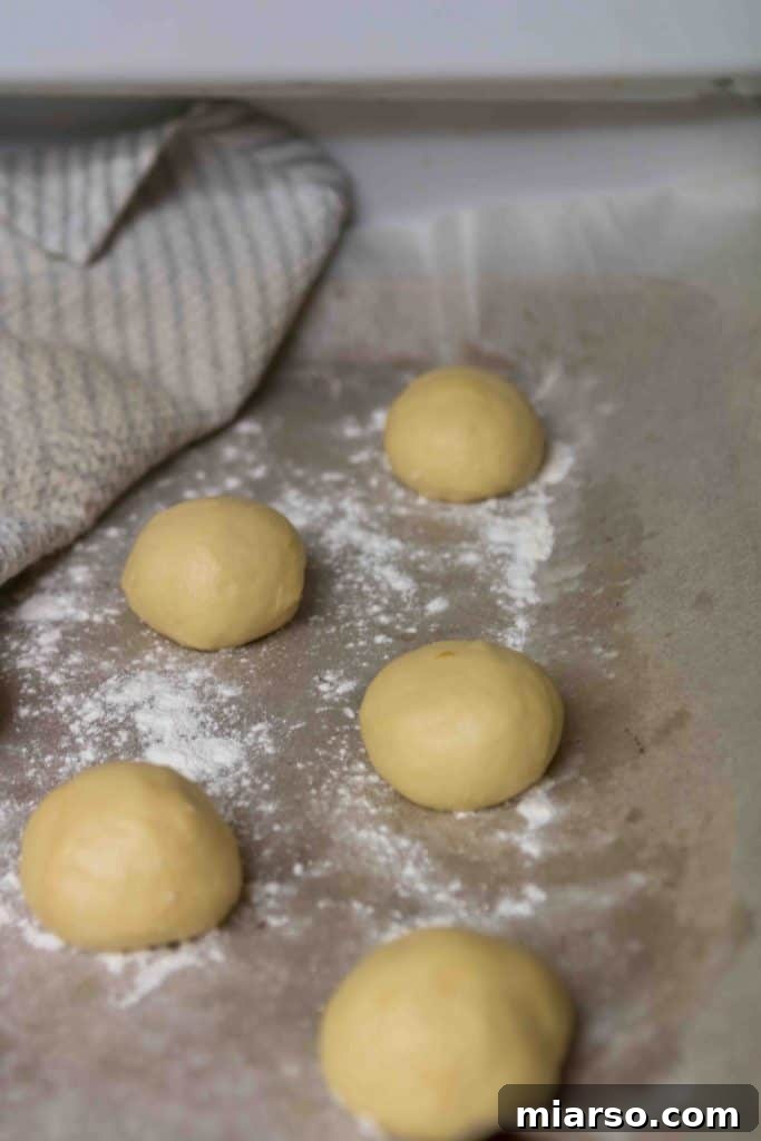 Donut dough balls before the second proofing