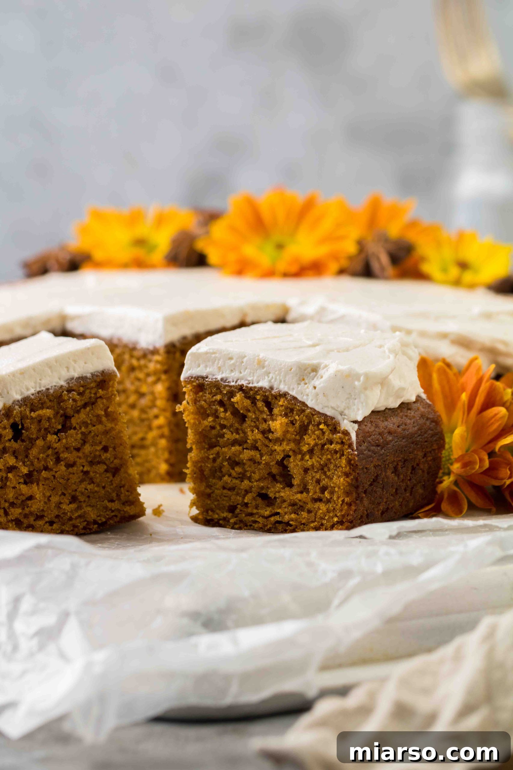 Unbelievably Easy & Moist Pumpkin Sheet Cake 2 The easiest moist pumpkin sheet cake with vanilla frosting