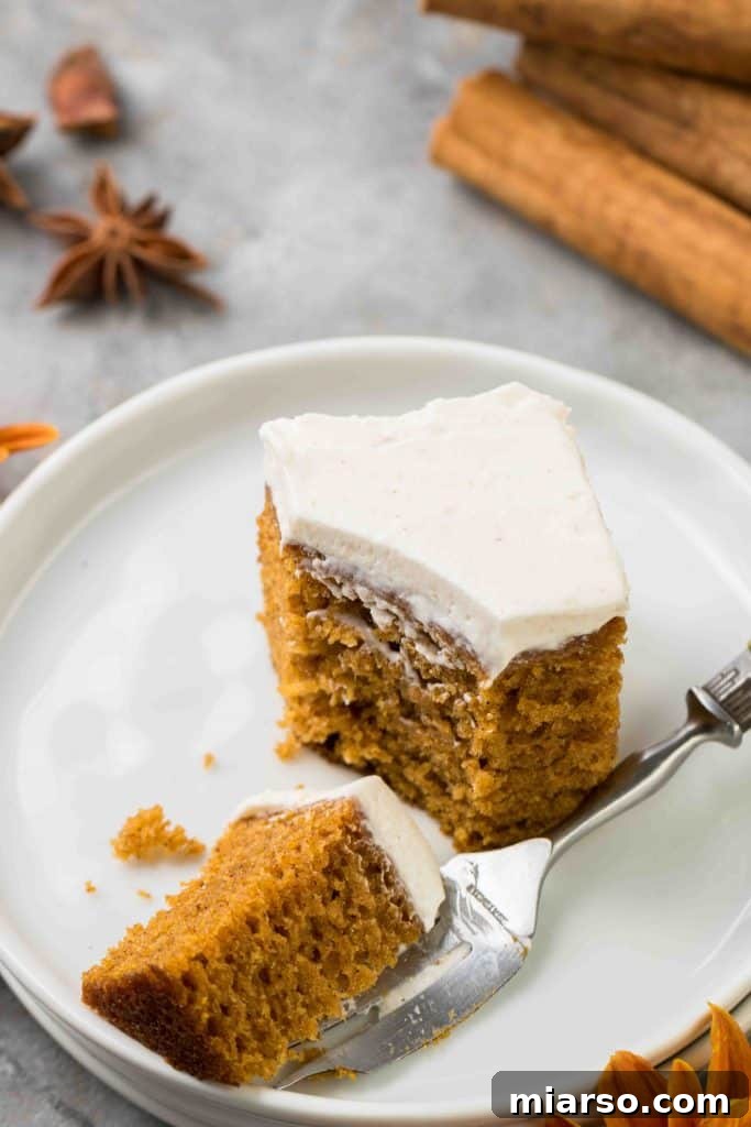 Unbelievably Easy & Moist Pumpkin Sheet Cake 9 Delicious 8x8 inch pumpkin sheet cake, ready to serve