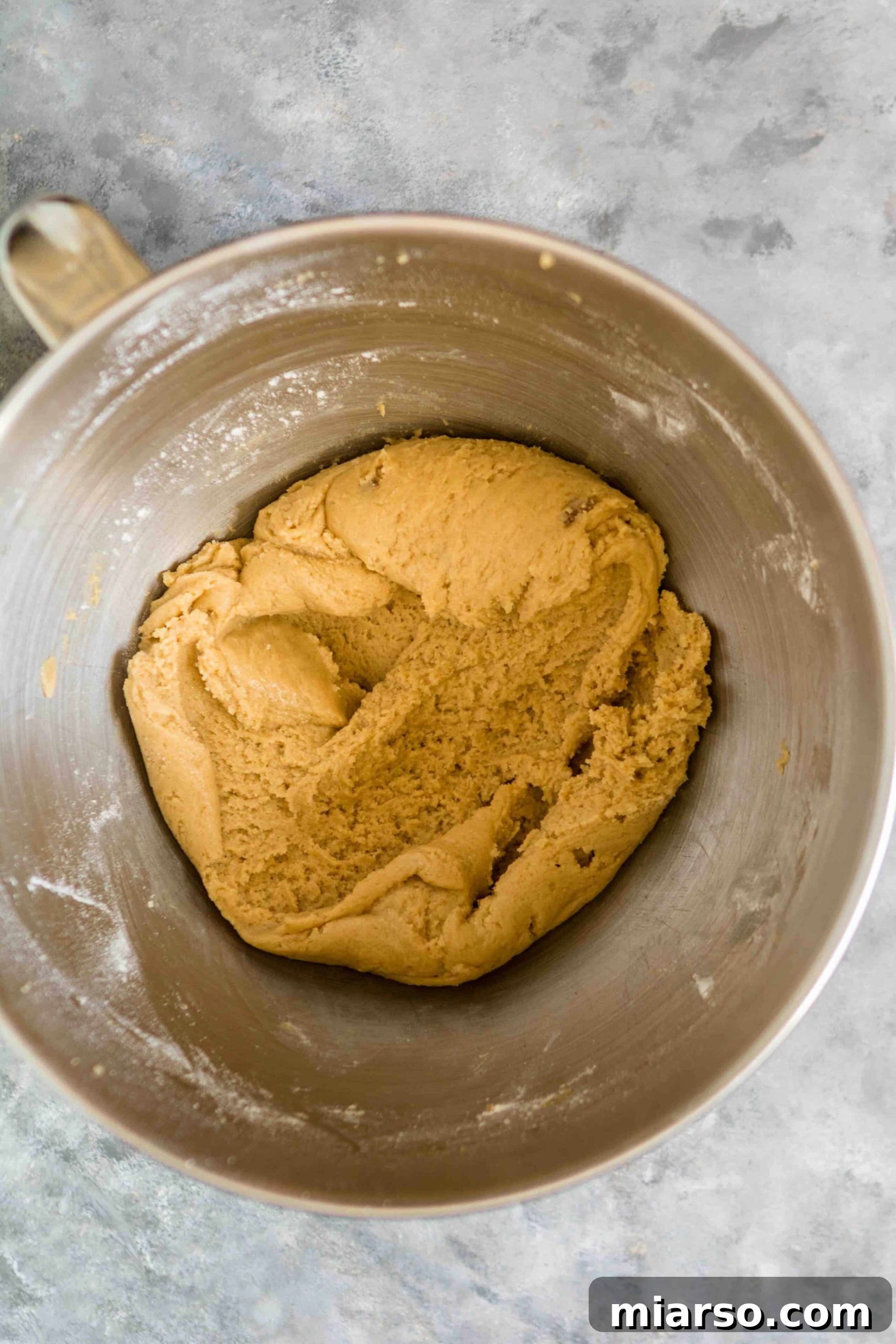 Brown sugar cookie dough, perfectly mixed and ready for scooping.