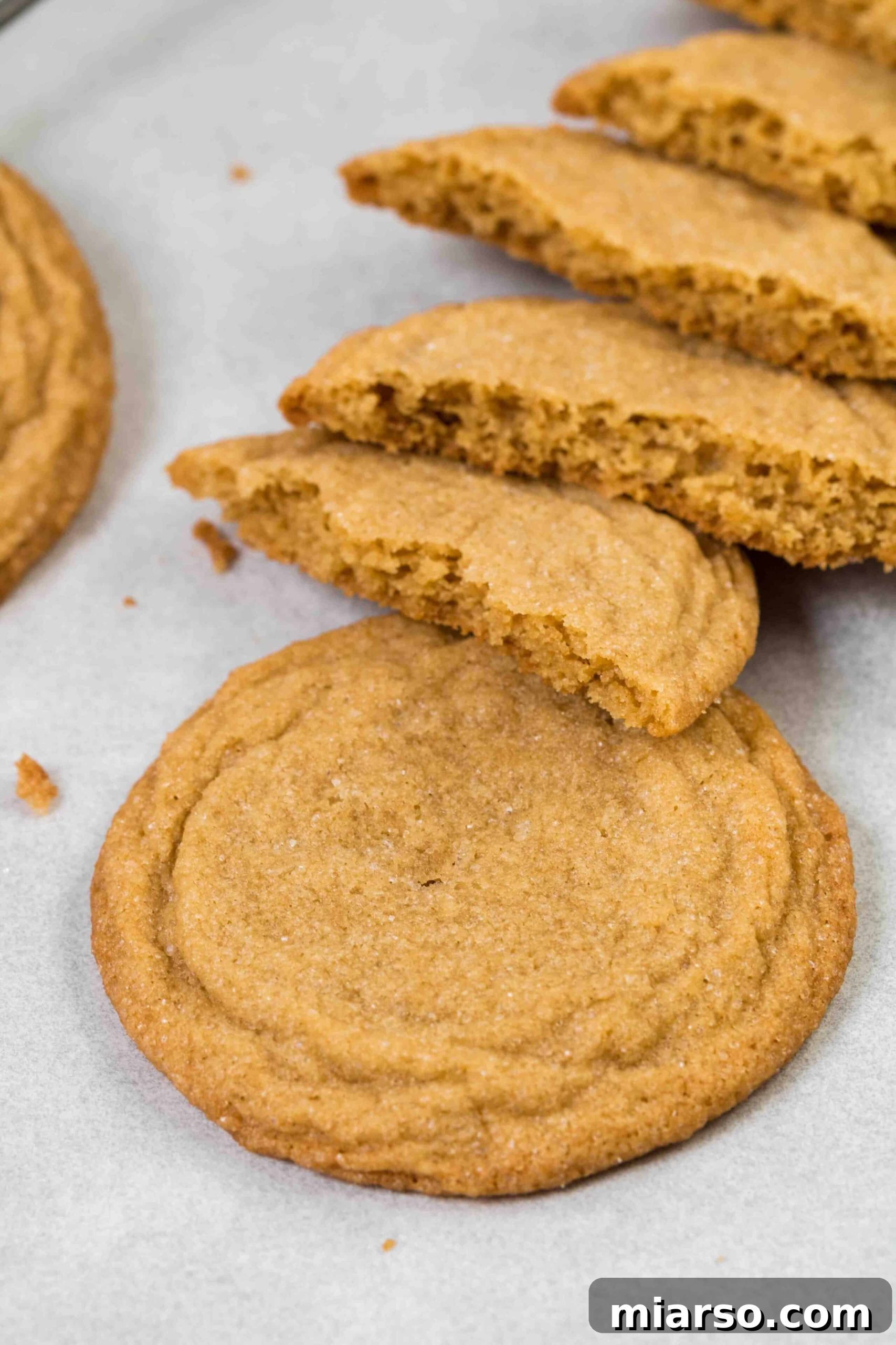 Brown sugar cookies cut in half, showing the delightful soft interior.