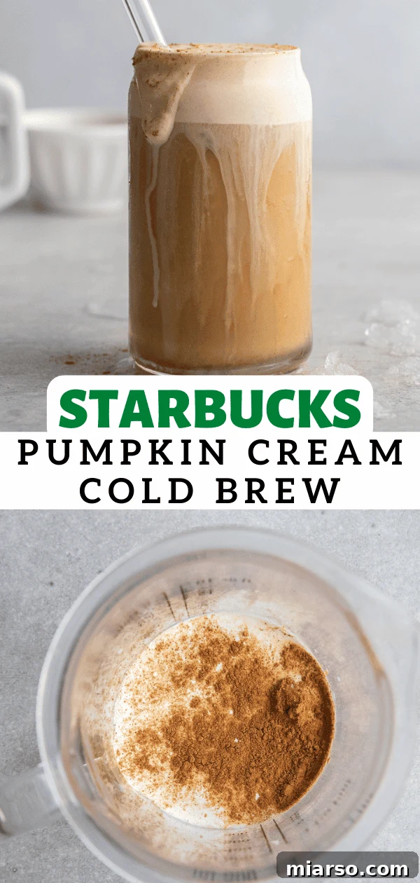 Fall's Ultimate Starbucks Pumpkin Cream Cold Brew 12 An inviting overhead shot of pumpkin cream cold brew, perfect for a cozy fall day.