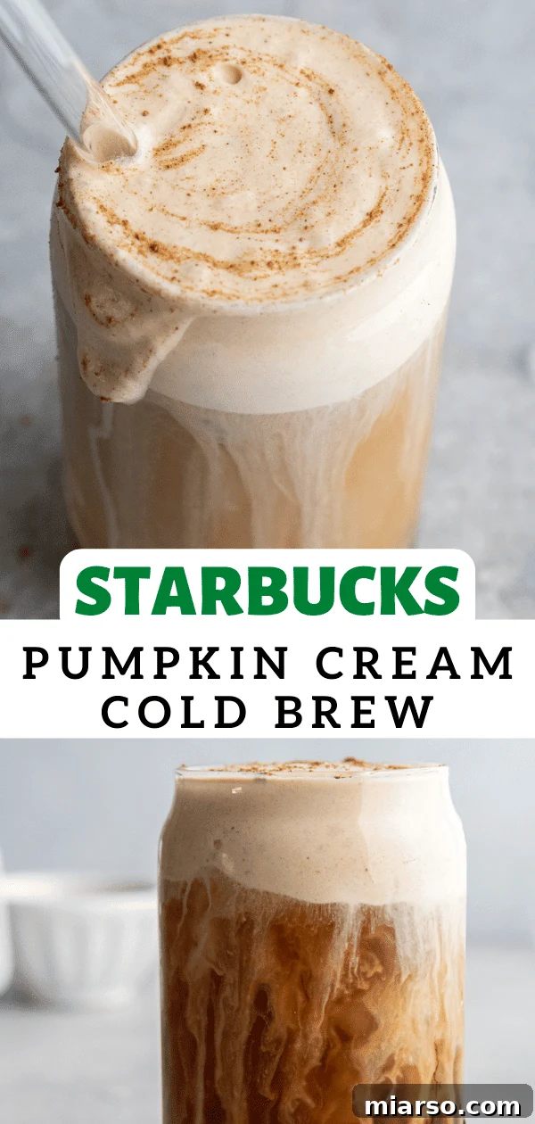 Fall's Ultimate Starbucks Pumpkin Cream Cold Brew 13 A beautifully presented pumpkin cream cold brew, highlighting the foam and dark coffee layers.