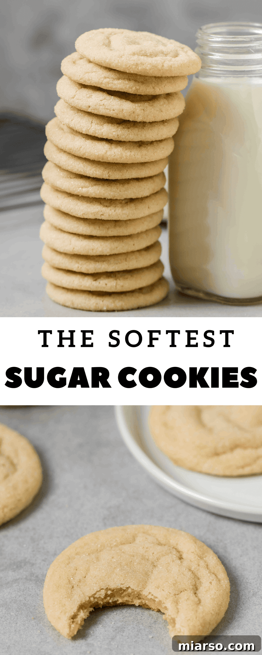 Pinterest graphic for the best soft sugar cookie recipe, featuring delicious cookies and festive elements.