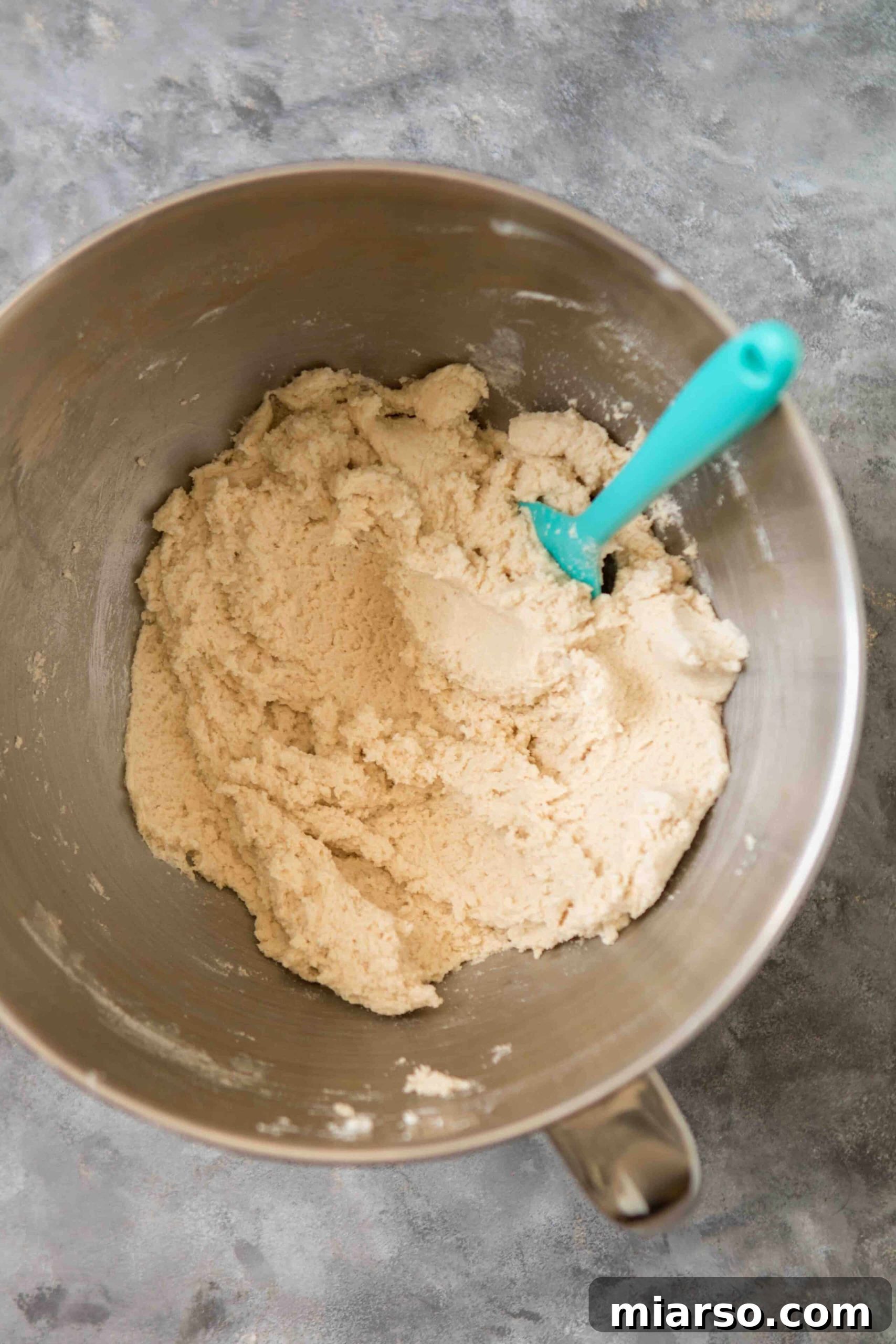 Perfectly mixed vanilla sugar cookie dough ready for shaping, displaying a smooth and creamy texture.