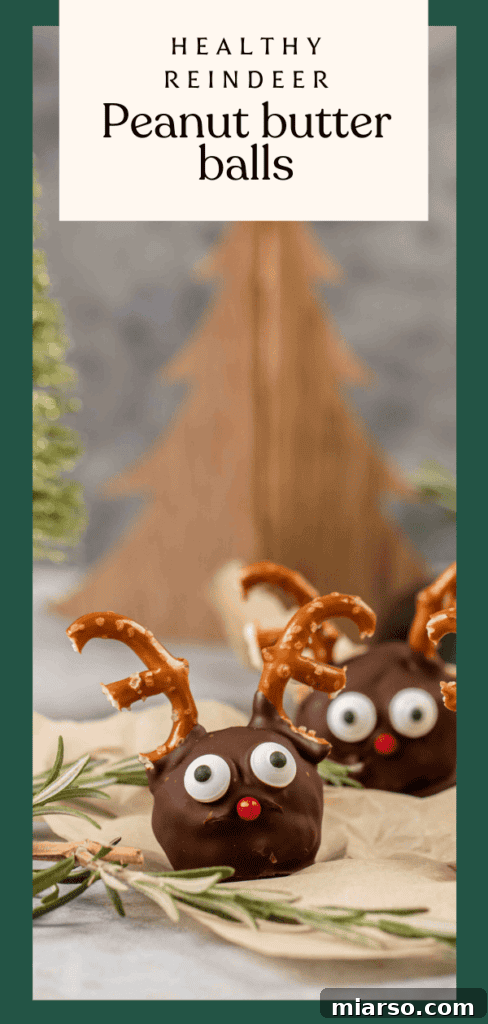 Another Pinterest graphic showcasing Healthy Reindeer Peanut Butter Balls, ready to be pinned.