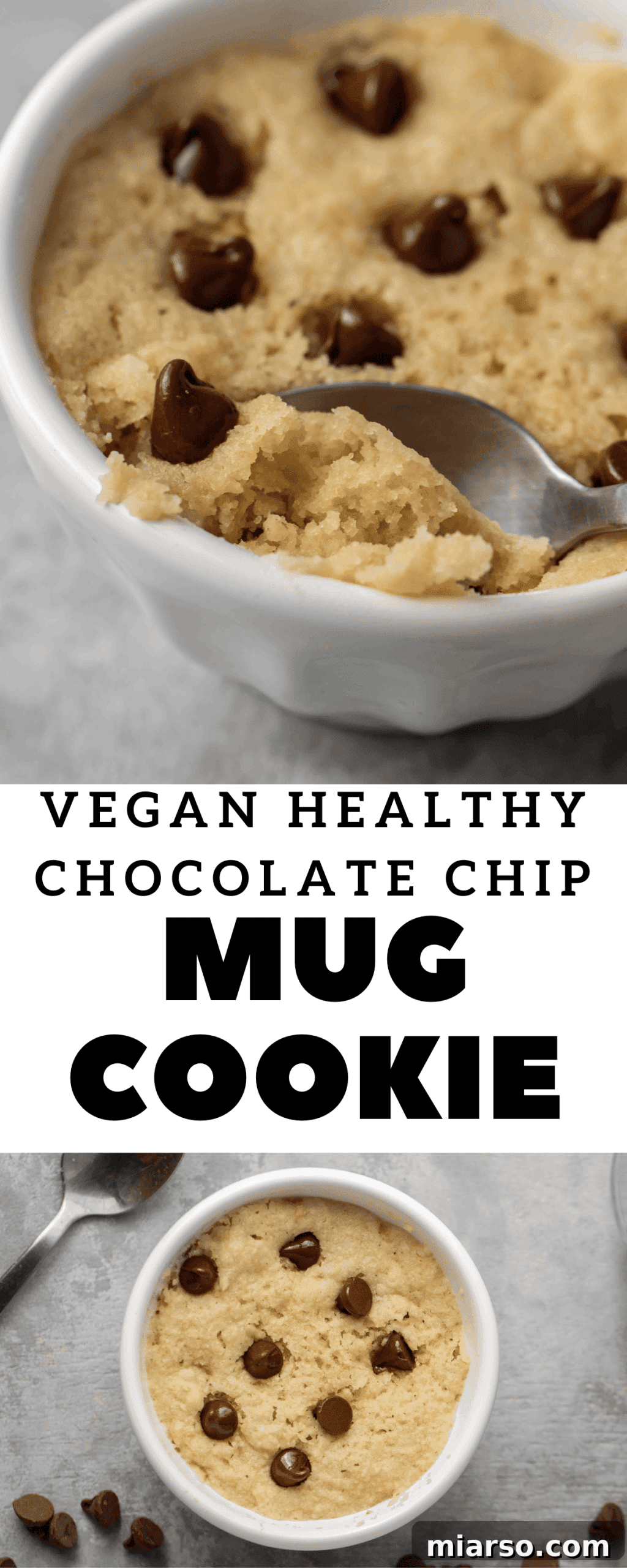Pinterest pin image for a healthy chocolate chip vegan mug cookie with a 'Pin It' overlay.