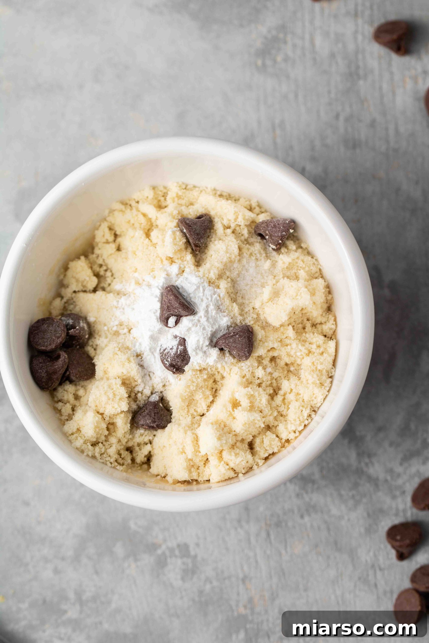 The fully mixed cookie dough ready for microwaving.