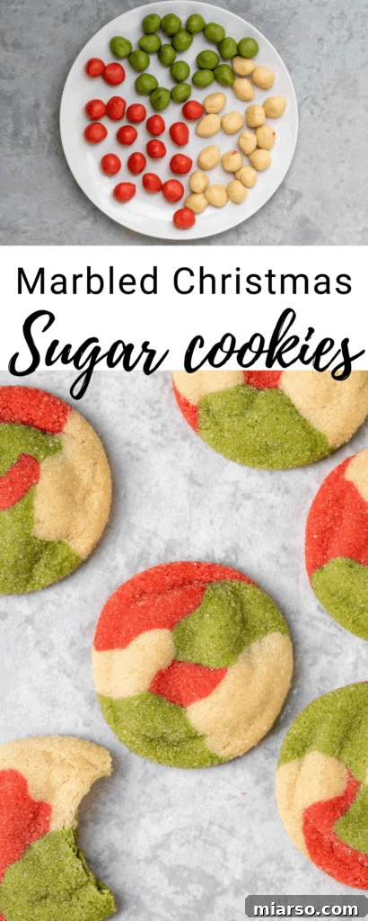 Another appealing shot of marbled Christmas sugar cookies, ideal for sharing on social media.