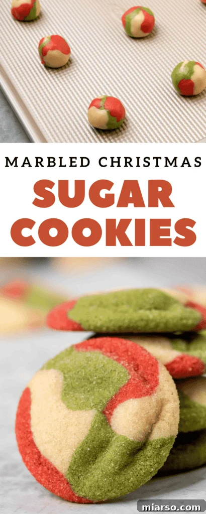 A final close-up of marbled Christmas sugar cookies, highlighting their festive colors and texture.