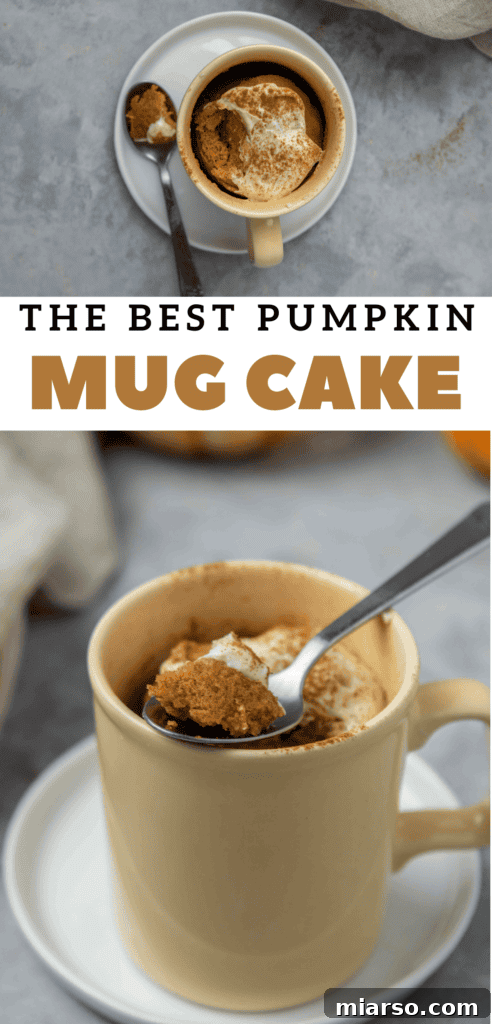 An inviting image of a pumpkin mug cake, perfect for pinning and sharing with others who love fall treats.