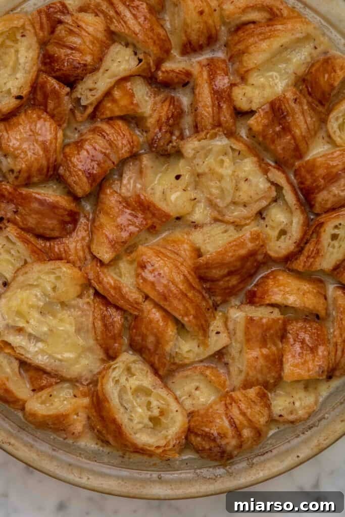 Heavenly Croissant French Toast Bake 10 Croissant French toast bake fresh out of the oven, golden brown and perfectly set.