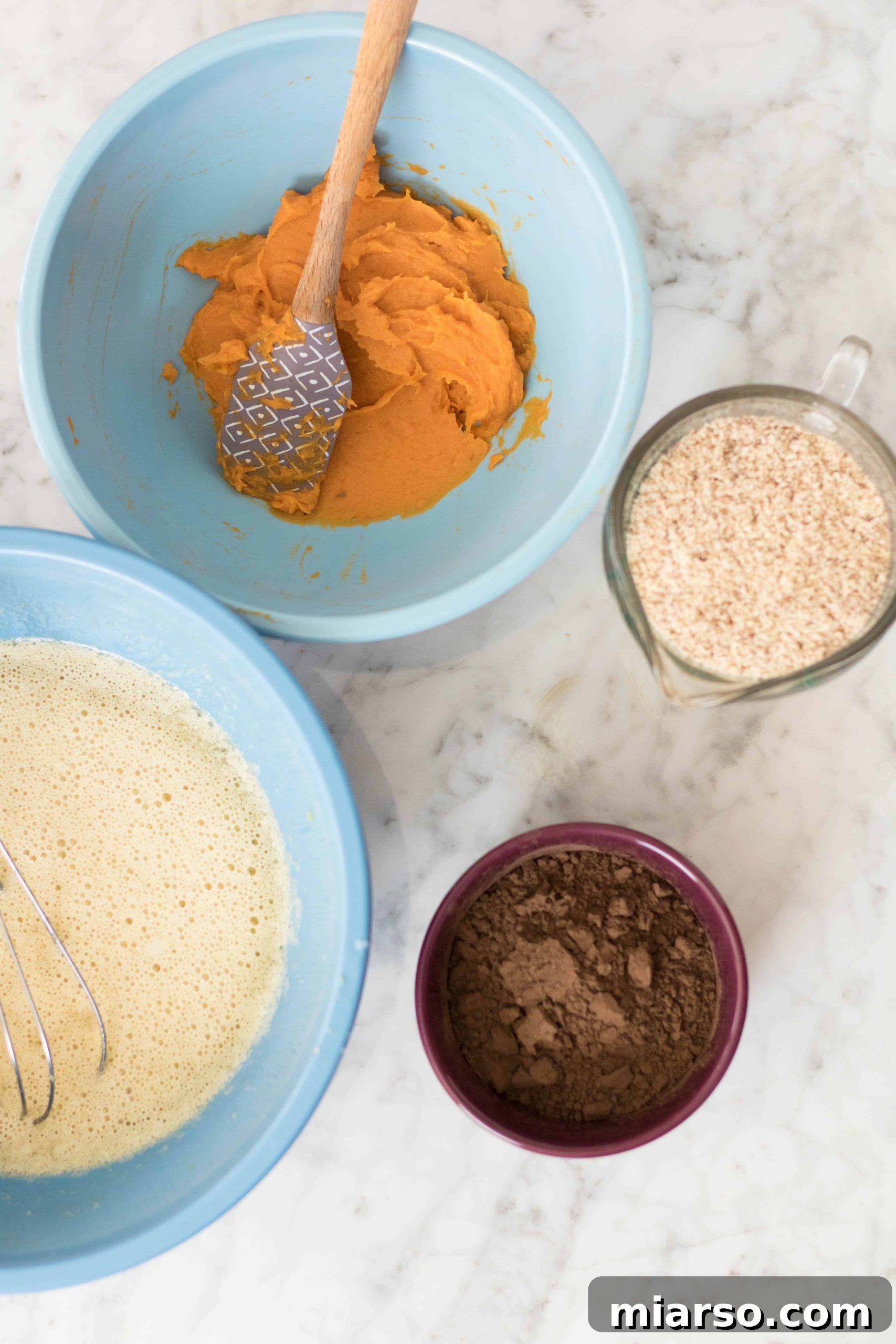Blended sweet potato puree for brownie batter