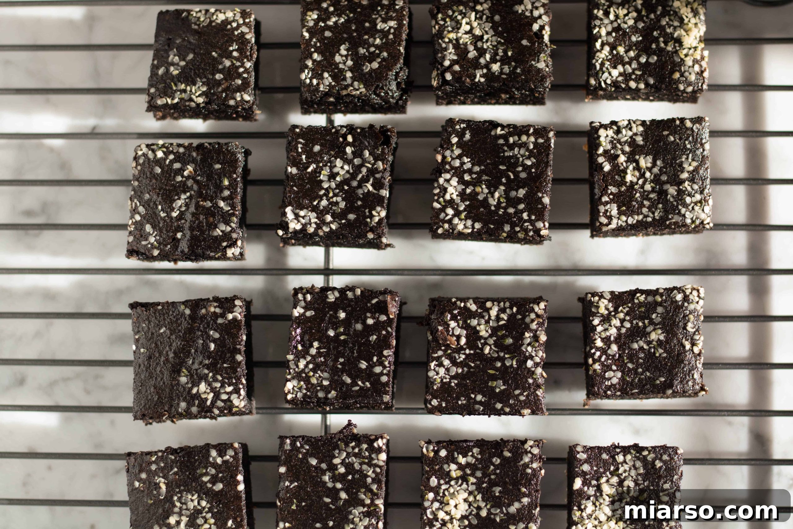 Sweet potato brownies cooling on a wire rack