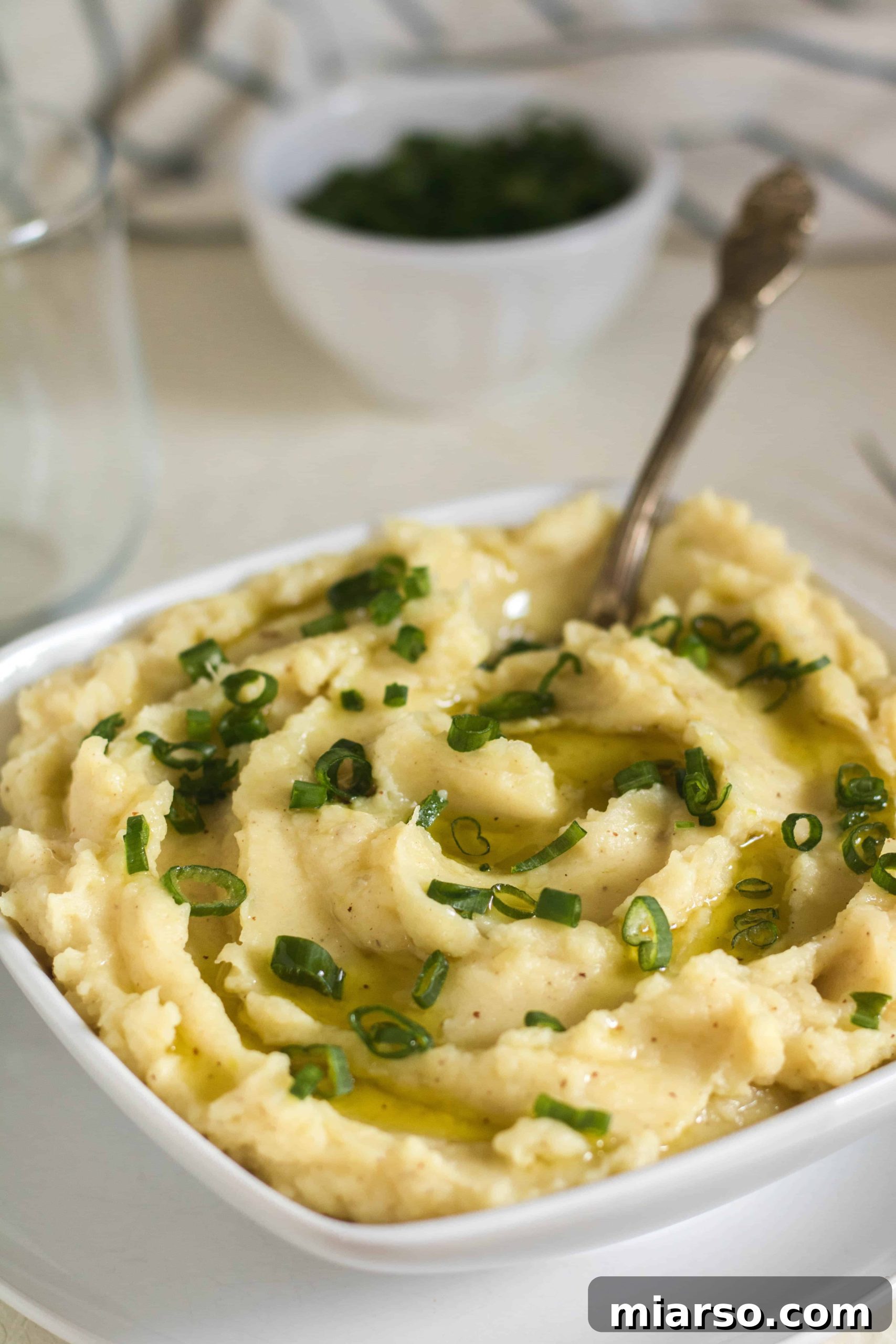 Brown Butter Mashed Sweet Potatoes and Yams in a serving dish