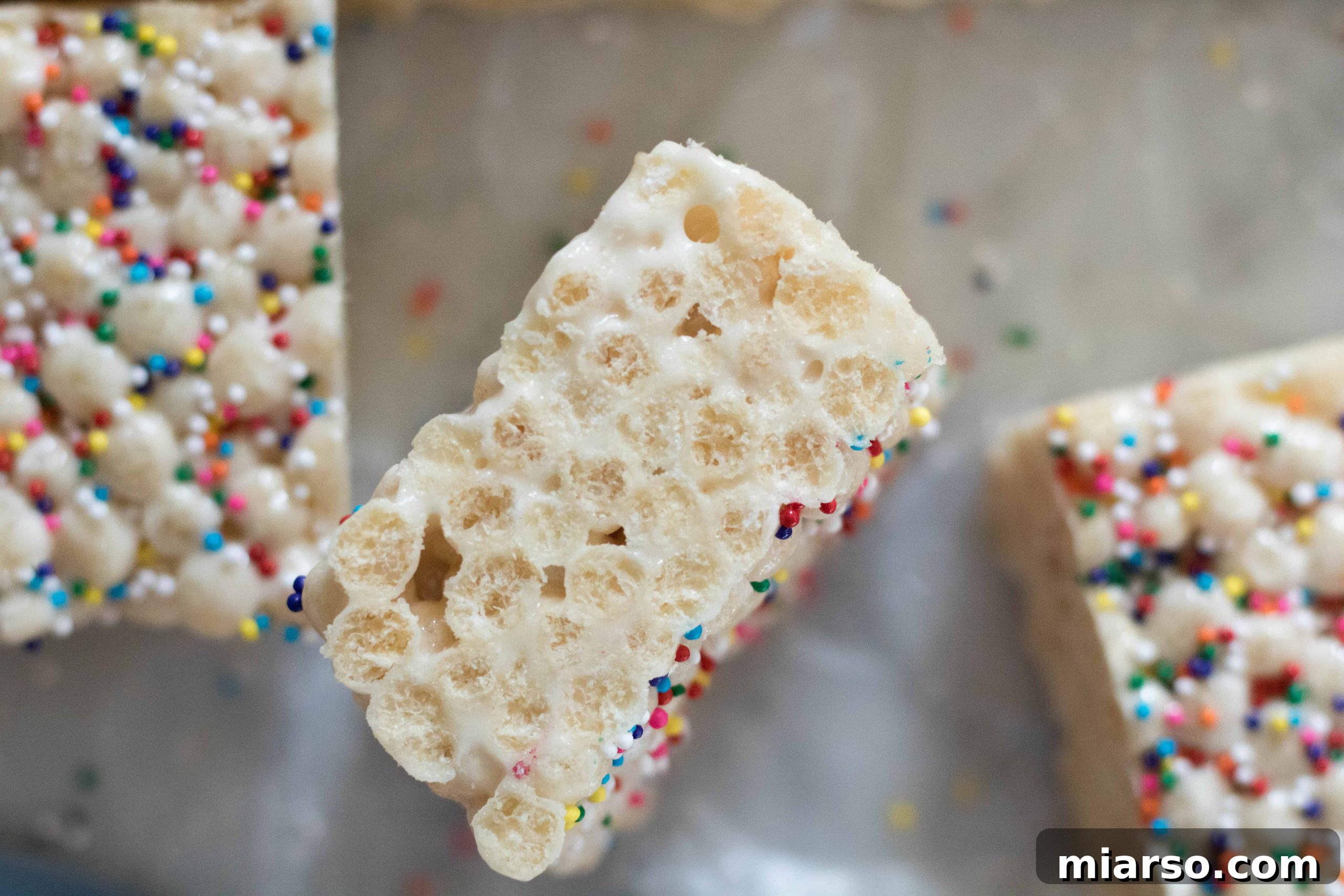 Close up of a single Quinoa Pop Krispie Treat square