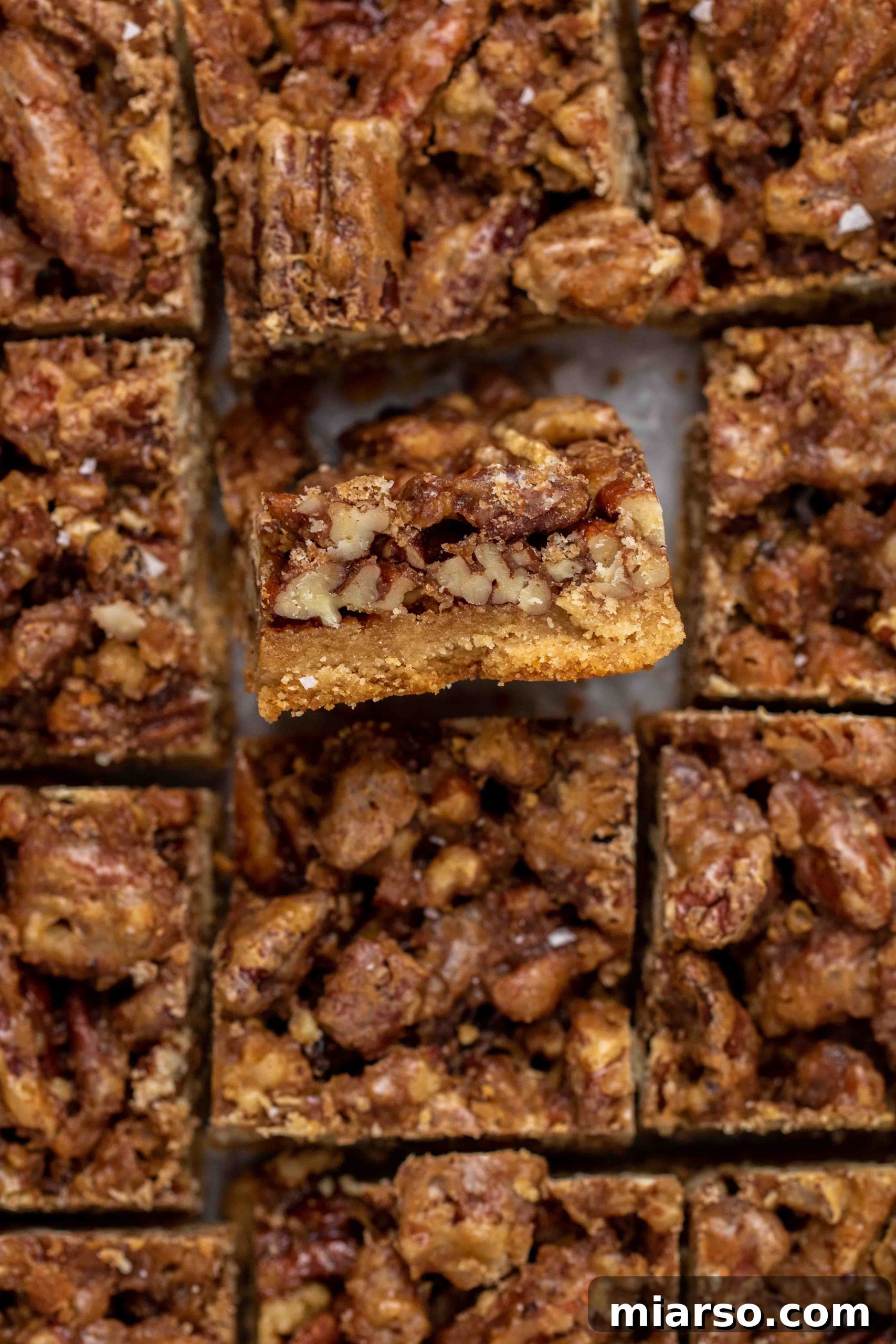 Close up shot of pecan pie bars