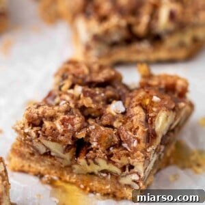 Pecan pie square close up