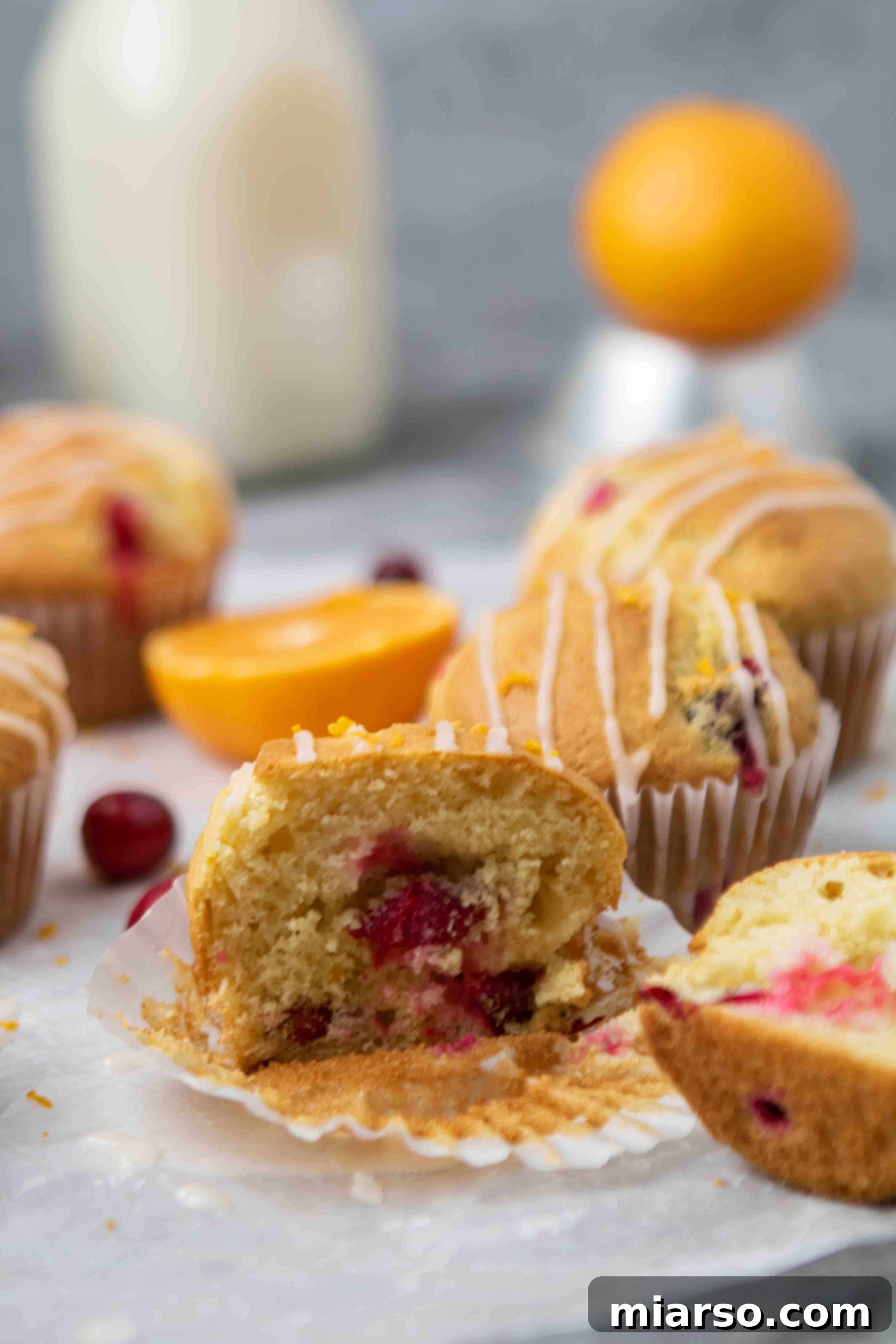 Cranberry orange muffin split in half