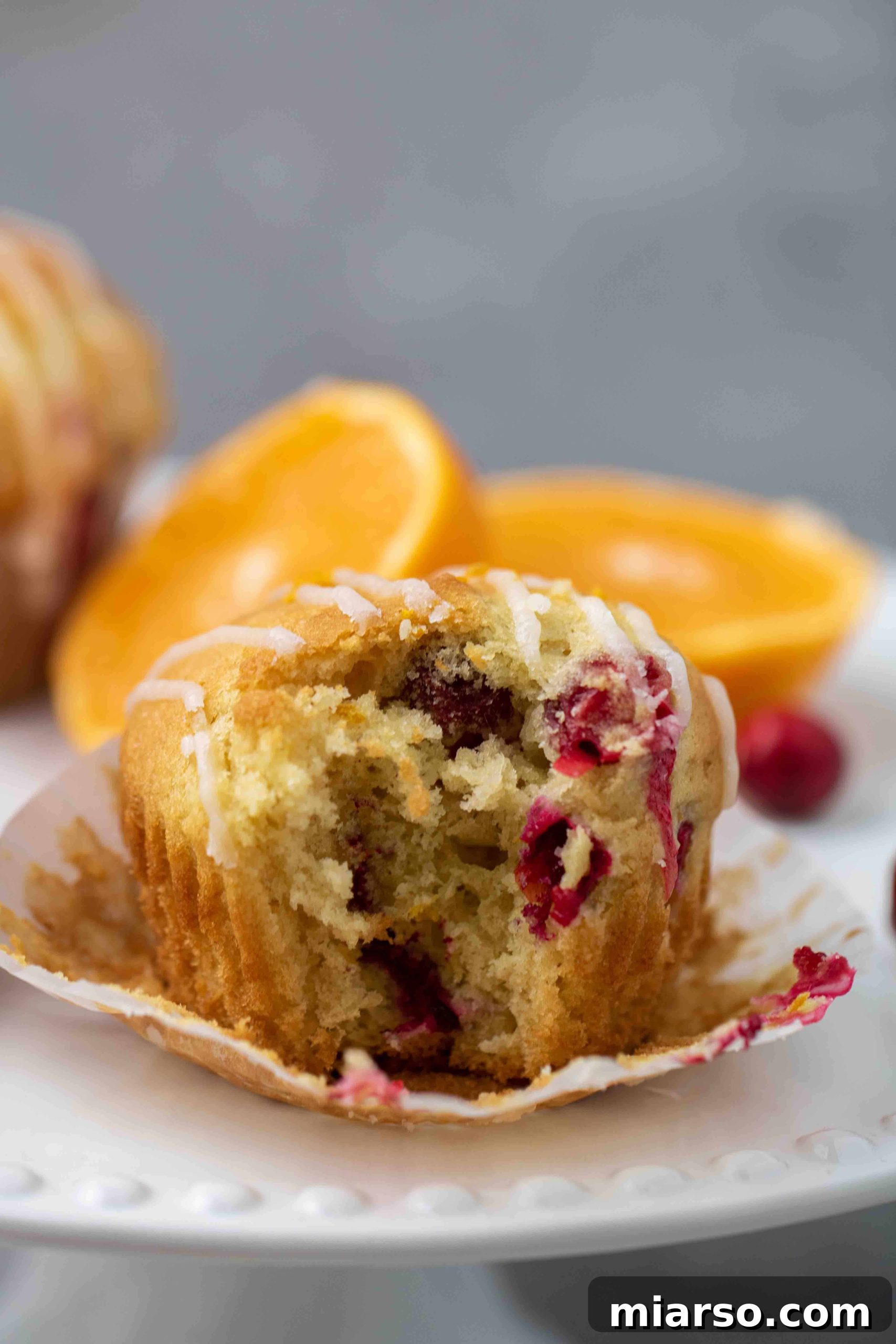Close-up of a cranberry orange muffin