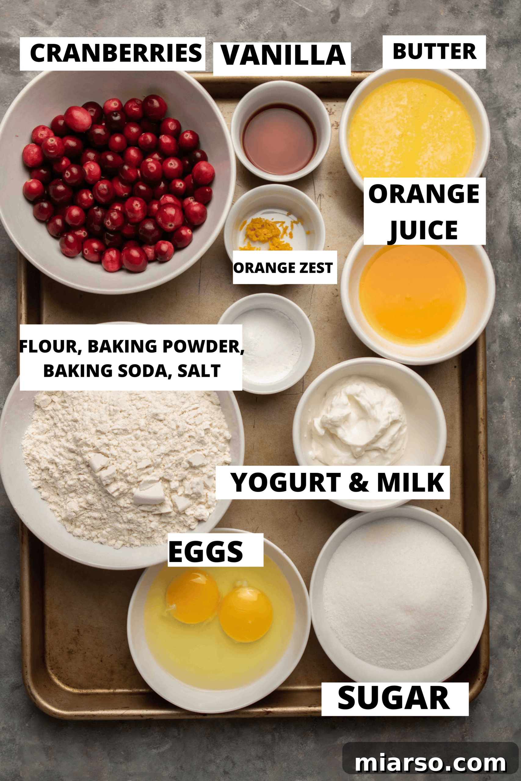 Ingredients for cranberry orange muffins
