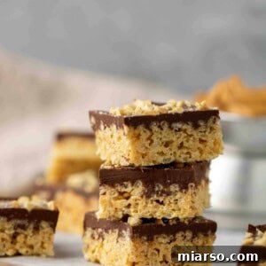 No-Bake Chocolate Peanut Butter Crispy Bars 16 Stack of peanut butter rice krispy treats
