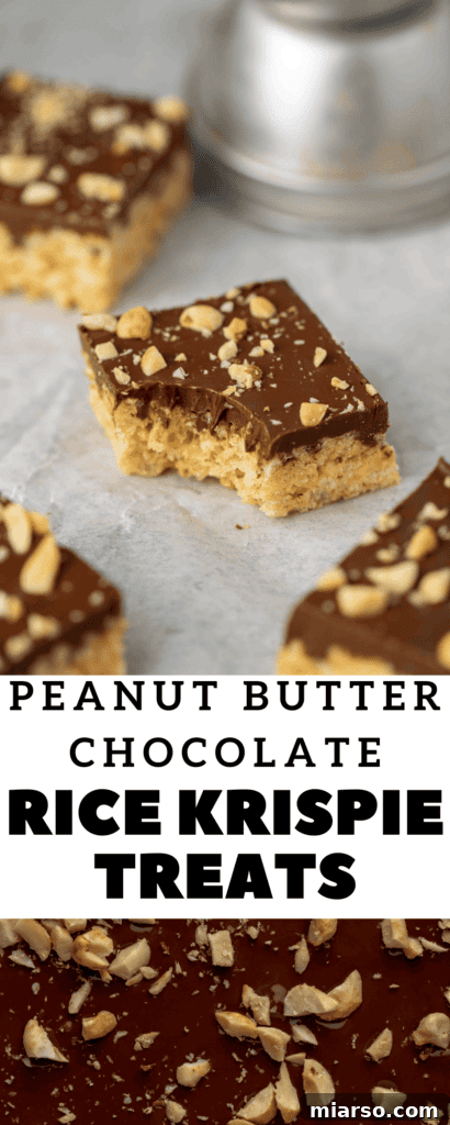 No-Bake Chocolate Peanut Butter Crispy Bars 18 Close-up of a single chocolate peanut butter rice krispie treat