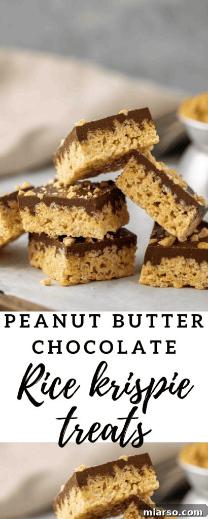 No-Bake Chocolate Peanut Butter Crispy Bars 21 Stack of peanut butter rice krispy treats with chocolate topping