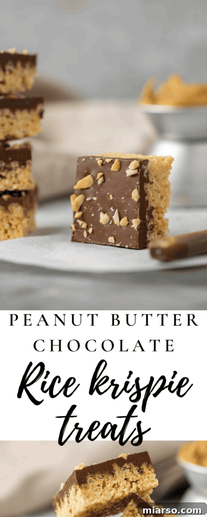 No-Bake Chocolate Peanut Butter Crispy Bars 22 Overhead shot of chocolate peanut butter rice krispie treats