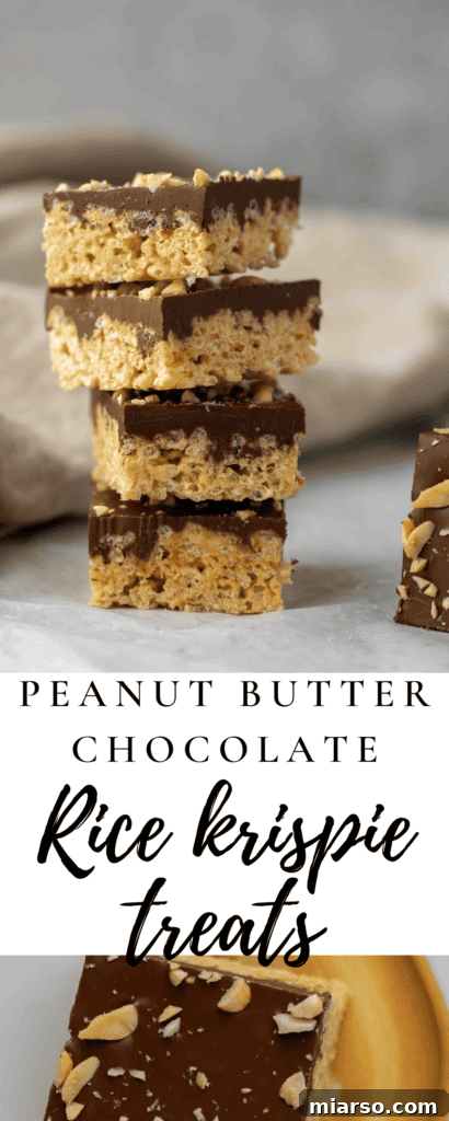 No-Bake Chocolate Peanut Butter Crispy Bars 23 Chocolate peanut butter rice krispie treats sliced and ready