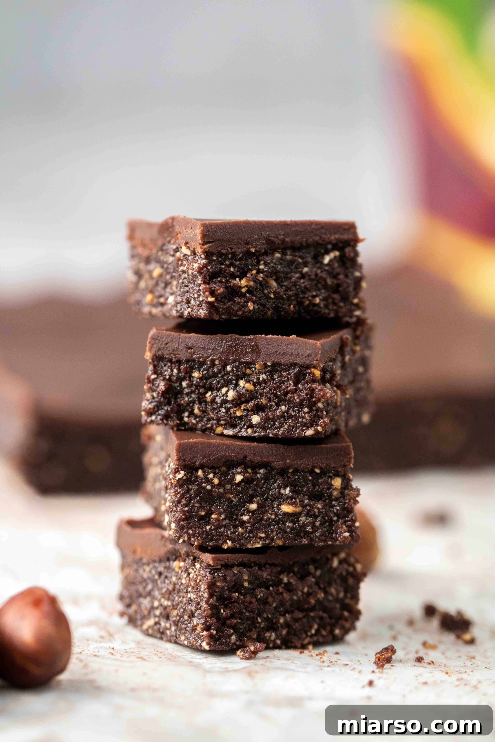 Healthy Vegan Chocolate Hazelnut Bars, no-bake and rich in flavor.