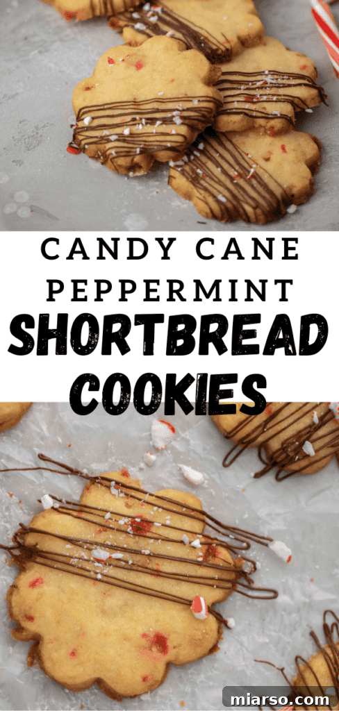 Pinterest graphic for easy peppermint candy cane shortbread cookies.