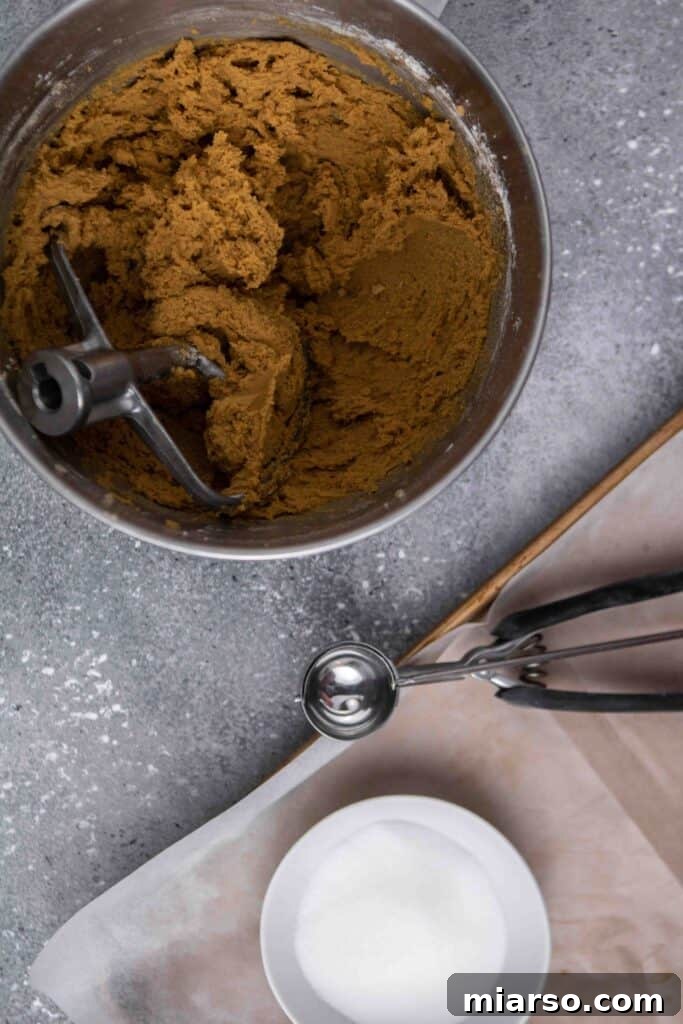 Perfectly Soft and Chewy Ginger Molasses Cookies 11 Molasses cookie dough rolled in sugar, ready for baking