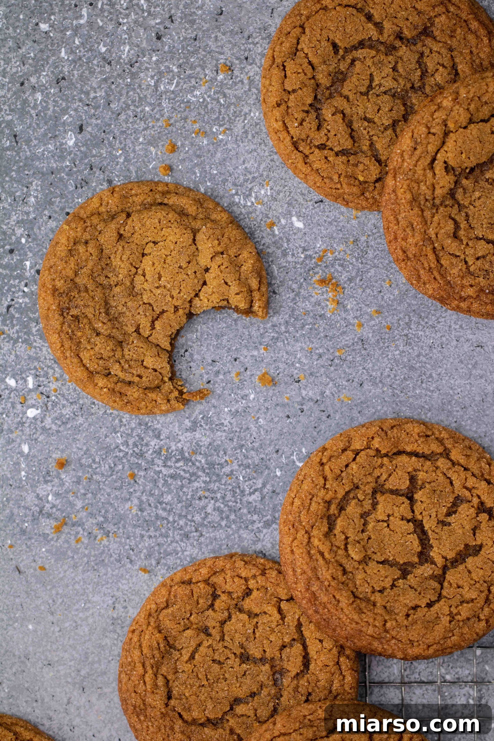 Perfectly Soft and Chewy Ginger Molasses Cookies 15 Overhead shot of freshly baked ginger molasses cookies arranged beautifully.