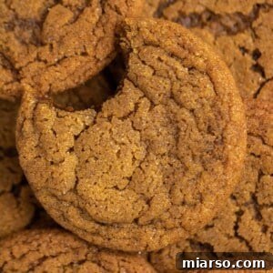Perfectly Soft and Chewy Ginger Molasses Cookies 19 Close up of ginger molasses cookies, soft and chewy with sugar coating.