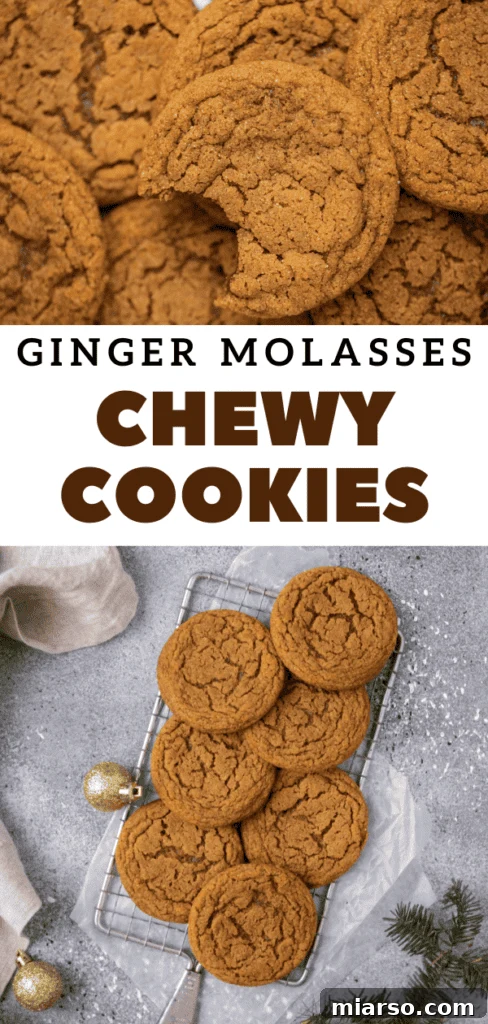 Perfectly Soft and Chewy Ginger Molasses Cookies 22 A close-up of a stack of ginger molasses cookies with sparkling sugar.
