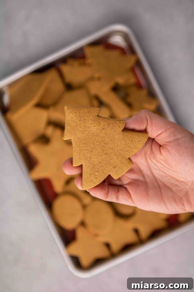 Crispy cutout gingerbread cookies after baking