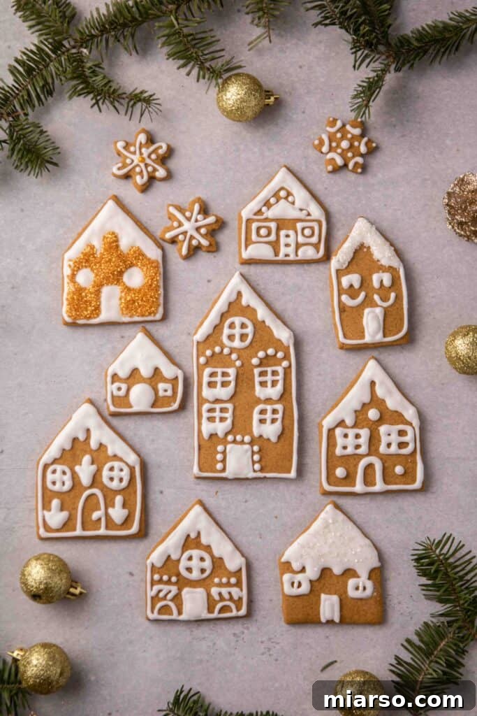 Decorated gingerbread house cutout cookies