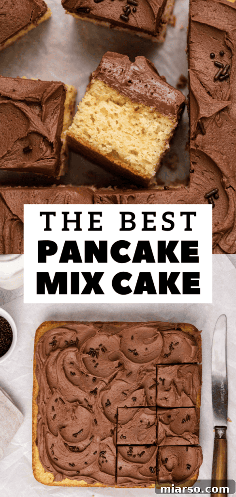 Easy homemade cake made with boxed pancake mix.
