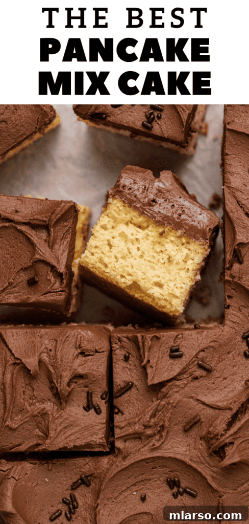 Simple and delicious cake from boxed pancake mix.